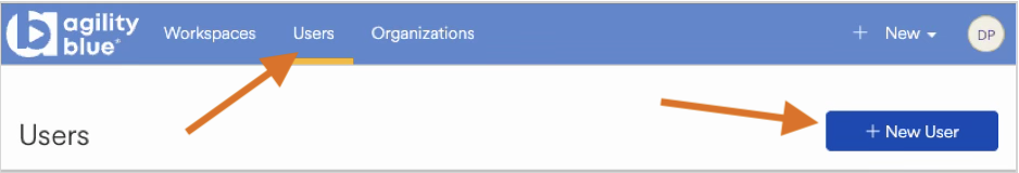 Navigation bar showing 'Users' section with an option to add a new user.